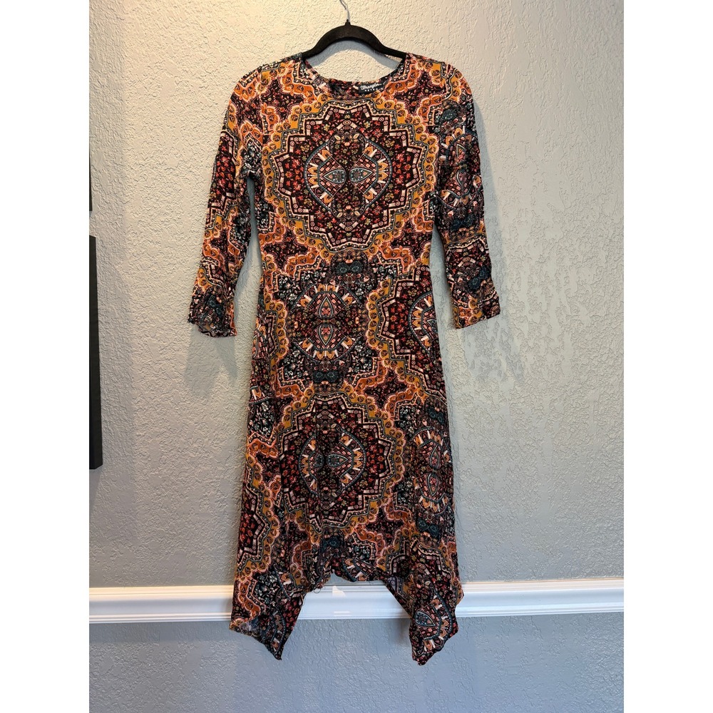 Wrangler Retro Women's S M L Boho Medallion Print Asymmetrical Hem Dress
